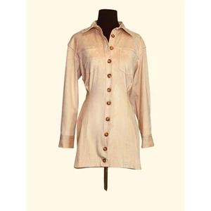 Zara cream suede long sleeves shirt mini dress size Small - Picture 1 of 16