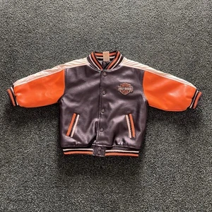 Boy's Harley Davidson Iconic Faux Leather Letterman Bomber Jacket 24 Month Snap - Picture 1 of 12