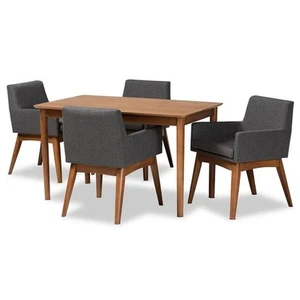 Baxton Studio Dorina Dark Grey and Walnut Brown Finished Wood 5-Piece Dining Set - Picture 1 of 9