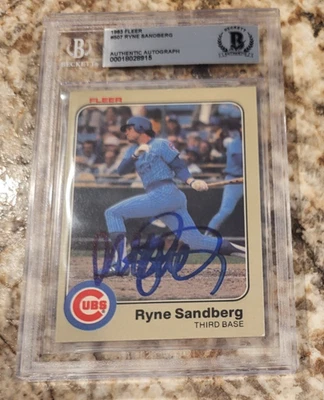 Tarjeta de novato Fleer firmada por Ryne Sandberg 1983 #507 Cubs autografiada por Beckett BAS Foto 1 de 2