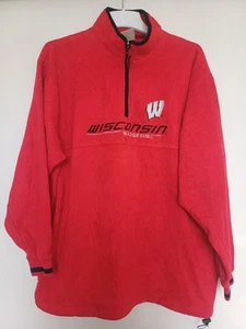 Mens Vintage Lee Sport Wisconsin Badgers Red Half Zip Embroidered Fleece Size L - Picture 1 of 10