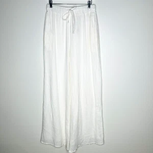 A.Ren Novah White Woven Linen Pants Size Medium Lined Elastic Tie Waist - Picture 1 of 11