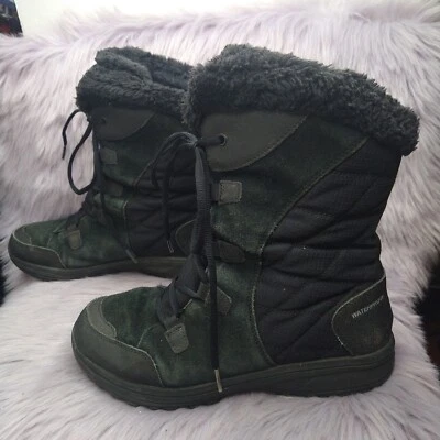 Botas de nieve Columbia Ice Maiden II impermeables de gamuza para mujer talla 8 negras con cordones Foto 1 de 4