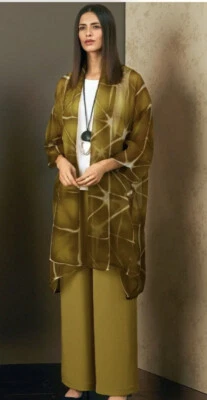 NWT Eskandar (1) Dark Olive Wide A Line Shawl Collar Long Organza Duster Coat - Image 1 of 4