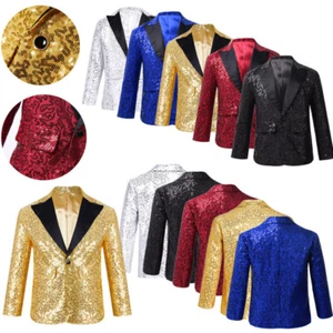 UK Kids Sequins Blazer Jacket Suit Single Button Sport Coat Party Formal Suit - Picture 1 of 30