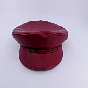 Brixton Fiddler Fishermans Hat Red Flat Cap Small Faux Leather Greek Cabbie - Picture 1 of 9