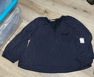 Free People Grey/black Swing Pocket Tee With Button V Unique Sz L Oversize NWT - Picture 1 of 7
