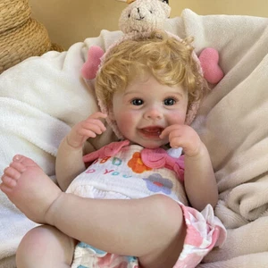 18 inch Newborn Soft Reborn Doll Lifelike Smiling Baby Silicone Vinyl Body Gift - Picture 1 of 5