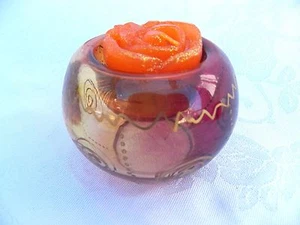 NEW Purple/Amber Glass Tea Light Candle Holder Painted Gold Design Free Candle - Picture 1 of 4