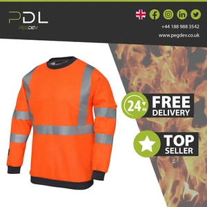 PDL - PROGARM Hi-Vis Orange FR Arc Flash Mens Quality Workwear Sweatshirt - Picture 1 of 4