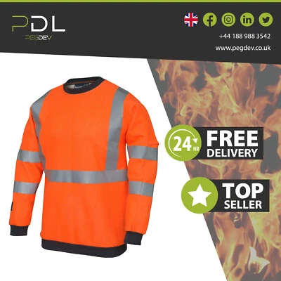 PDL - PROGARM Hi-Vis Orange FR Arc Flash Mens Quality Workwear Sweatshirt - Image 1 of 4