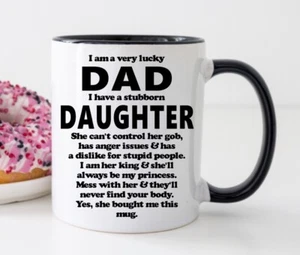 Vater Tochter lustig schwarzer Griff Becher Tasse Geburtstag Weihnachten Geschenk Muttertag - Bild 1 von 1
