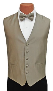 Men's Champagne Gold Herringbone Tuxedo Vest & Tie Fullback Prom Formal Wedding - Picture 1 of 6