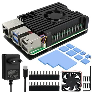 pour Raspberry Pi 5 Boîtier Aluminium avec【5.1V 5A 27W】 Bloc d'alimentation C... - Photo 1/8