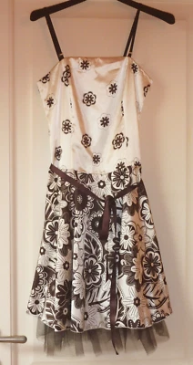 MOTIVI vestito tg 40 raso avorio bianco nero tulle mini abito cerimonia donna - Immagine 1 di 4