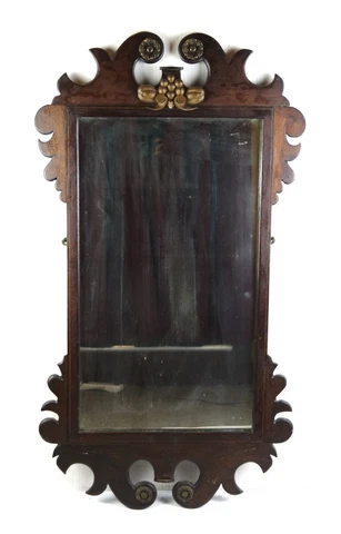 Antique 19th Century Victorian Ornate Wood Chippendale Style Mirror Gesso Fruit Cover
