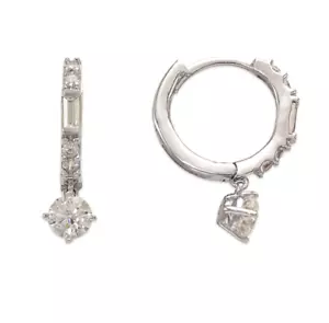 14K Massiv Weißgold Rund Tropfen Huggies Ohrringe Reifen Labor erstellt Diamant - Bild 1 von 6