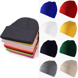 Turn Up Neon Winter Woolly Ski Knitted Womens Slouch Mens NEW Beanie Hat Ladies - Picture 1 of 31