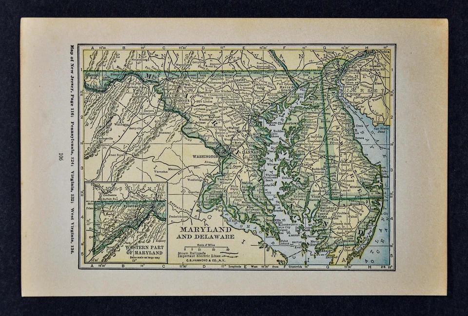 Mapa Hammond 1927 - Maryland Delaware Washington DC Dover Baltimore Wilmington Foto 1 de 1