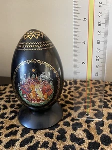 RUSSIAN FAIRYTALE Porcelain Palekh EGG WIth Certificate ,24k Gold Accents 7360a - Picture 1 of 5