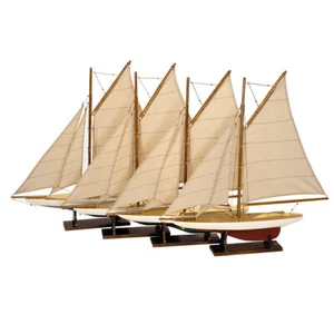 Mini Pond Yacht Sailboats Set of 4 Models 20" Wooden Nautical Boat Decor New - Picture 1 of 2