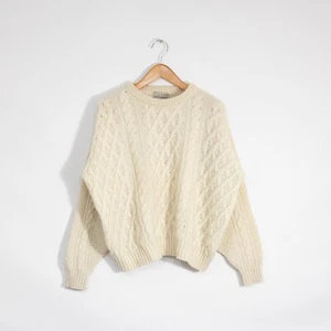 Suéter tejido con cable de lana vintage para mujer XL - Reino Unido pescador beige Reino Unido - Imagen 1 de 5