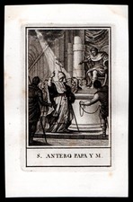 Antique 1800 Insection of San Antero Papa y M. Santino image pious holy card