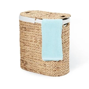Seville Classics Water Hyacinth Handwoven Lidded Oval Double Hamper - Picture 1 of 13