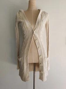 long cardigan DOTTI with hoodie - size XS - off white - Picture 1 of 11