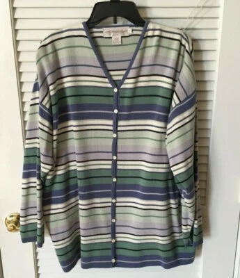 All Week Long Womens  Long Sleeve Ivory Striped Cotton Cardigan Size XL - Image 1 of 2