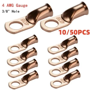 10X 3/8" 4AWG Battery Cable Ends Lugs Copper Ring Terminals Wire Connectors - Picture 1 of 10