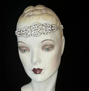 Aleta decorativa de diamantes de imitación de la década de 1920, diadema, tocado o gargantilla, dorado, nupcial - Imagen 1 de 8