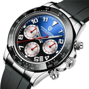 Wristwatch Mens Chronograph Sport Watch Rubber Band Sapphire Glass Classic Gifts - Picture 1 of 4