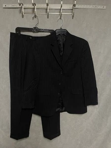 Chaps Suit Men 40R Black Striped 3B Wool Academia 34X30 Pant Ralph Lauren Luxury - Picture 1 of 17
