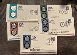 (5) UNITED STATES MINT-OFFICIAL COMMEMORATIVE COIN COVERS DE,MA,PA,GA,CT - Picture 1 of 4