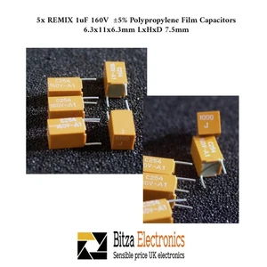 5x REMIX 1uF 160V  ±5% Polypropylene Film Capacitors 6.3x11x6.3mm LxHxD 7.5mm - Picture 1 of 1
