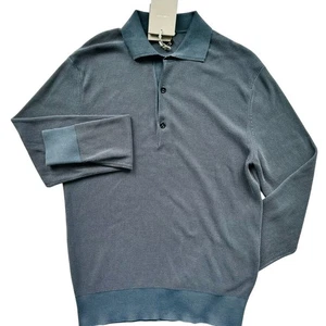 TOM FORD Men's Long Sleeve Polo Silk Cotton NEW Size 50 Steel Blue Grey Luxury - Picture 1 of 7