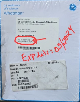 Dispositivo de filtro desechable Cytiva Whatman 6900-2504 GD/X 25 caja de 50 unidades 03/2024 Foto 1 de 4