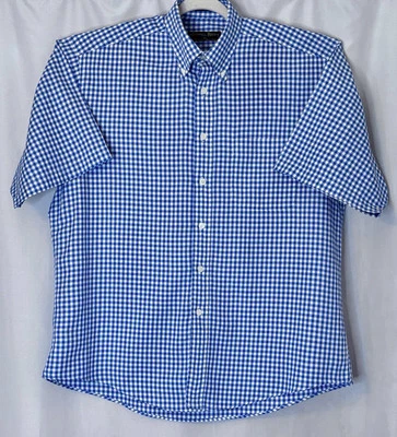 Camisa Ferrell Reed Tejida en Italia Azul Gigham Abotonada Mangas Cortas Talla M Foto 1 de 4