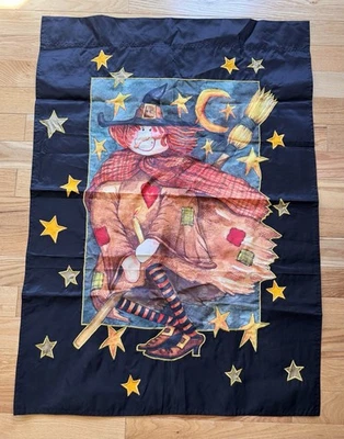 Halloween Witch Meadow Creek Evergreen House Flag 45x32 inch Fall Decor - Image 1 of 4