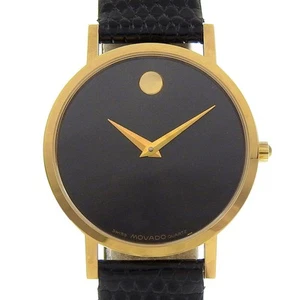 Movado 87.45.882 Museum Watches blackDial Plated Gold/Embossed Leather Qua... - Picture 1 of 8