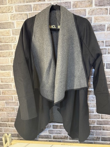 Cappotto MICHAEL KORS doppiopetto misto lana drappeggio davanti grigio nero TG M