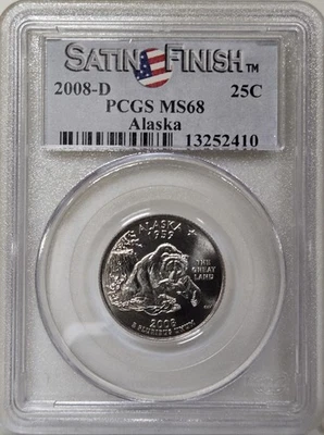 2008-D 25C PCGS MS68 - Clad  Satin Finish Alaska Quarter - Image 1 of 2