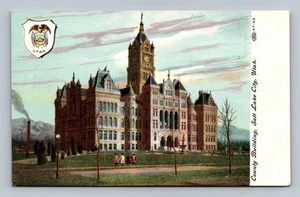 Vintage Salt Lake City Utah County Building Postcard with State Seal - Picture 1 of 2