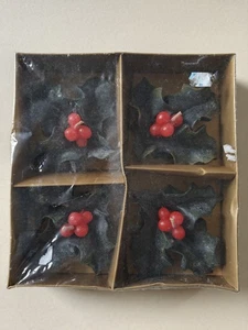 Vintage Retro 90er Schwimmkerzen Weihnachten Stechpalme Beeren Blatt verpackt x 4 grün - Bild 1 von 7