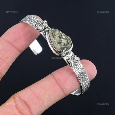 Daughters Day Deal Sterling Silver Pyrite Druzy Gemstone Wedding Bangle Jewelry - Image 1 of 4