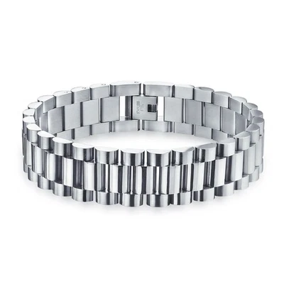 Classic Geometric Chain Link Bracelet for Men Silver Tone Stainless Steel - Image 1 of 3