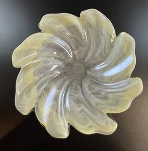 Vintage Art Glass Candy Dish- Pale Yellow-8.25” Diameter - Picture 1 of 2