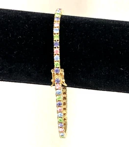 Joan Rivers Bracelet Tennis Gold Plated Pastel Rhinestone 7.5" Length - Vintage - Picture 1 of 16