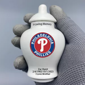Ceramic Mini Urn for Philadelphia Phillies Baseball Theme, Custom Text - Picture 1 of 5